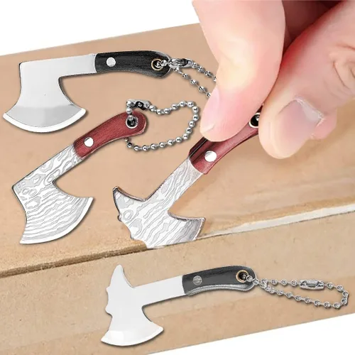 Miniatura 5 de HAOXU MIni - Juego de 4 cuchillos de bolsillo para hacha pequeña, hacha pequeña de Damasco para abridor de paquetes, cortador de caja y campamento