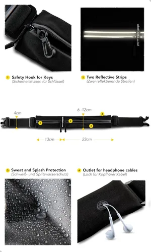 Miniatura 4 de Cinturón de correr Fitgriff® para hombres y mujeres - Bolso de jogging seguro para teléfono, llaves y elementos esenciales - Para todos los Negro