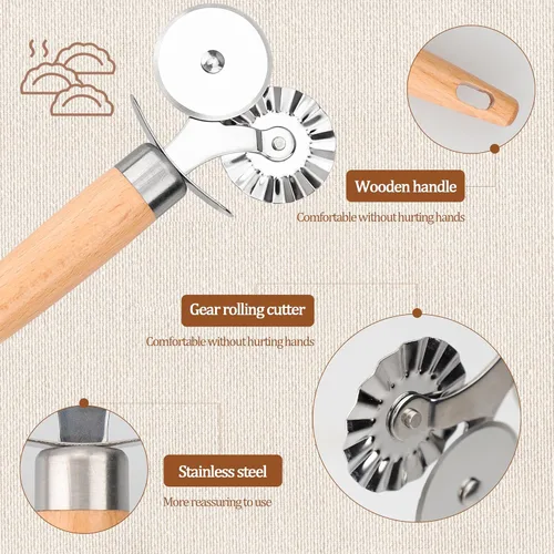 Miniatura 3 de Cortador de repostería de doble rueda, exquisito mango de madera, perfecto para pasta, pizza, ravioles, galletas, mejora tu arte culinario