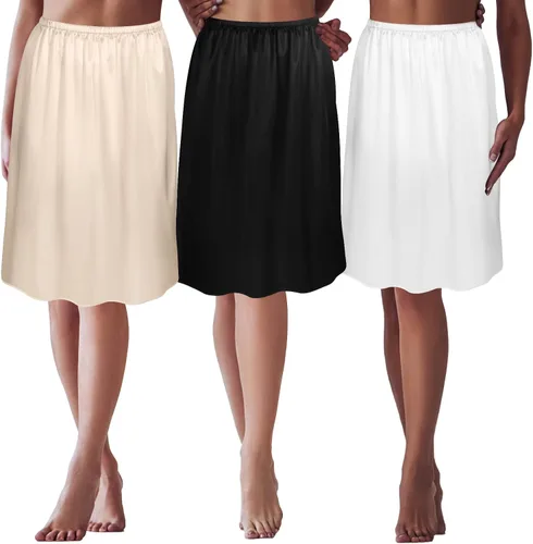 Zhanmai 3 piezas de medias ranuras para debajo de los vestidos, falda extensores, falda para mujer, medio deslizante, satén, antiestática, encaje