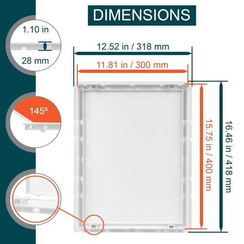 Miniatura 2 de Panel de acceso de plástico blanco de 12 x 16 pulgadas. Panel de puerta de eje de servicio. Plomería, electricidad, calefacción, panel de acceso