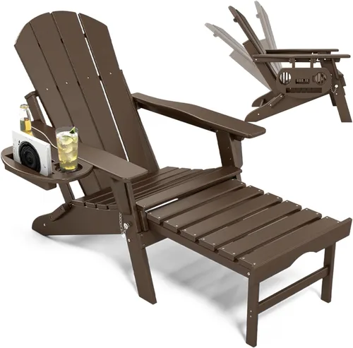 Miniatura 46 de NAVINE Silla Adirondack ajustable con reposapiés retráctil, Silla Adirondack plegable de HDPE con portavasos, Silla Adirondack para todo el tiempo