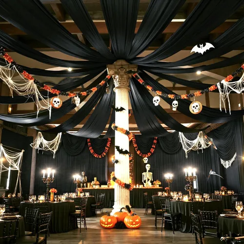 Miniatura 28 de 2 paneles de cortinas de techo beige de 5 x 30 pies para fiestas de boda – 30 pies extra largas de poliéster grueso sin arrugas, decoración
