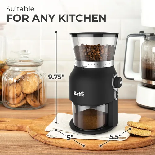 Miniatura 6 de Kaffe - Molinillo eléctrico de café (5.5 onzas), rebabas cónicas, 25 niveles de grosor ajustables, negro mate, cepillo de limpieza incluido