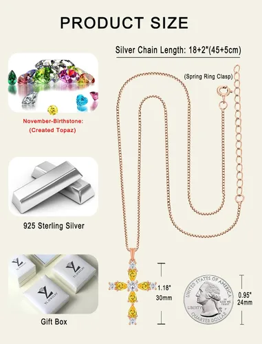 Miniatura 159 de YL Collar de cruz de plata de ley 925 con colgante de piedra natal religiosa para mujer