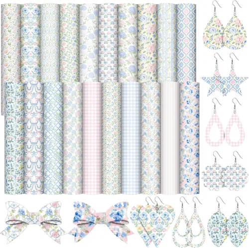 Miniatura 11 de Honoson 15 piezas de cuero sintético de verano de 8.3 x 6.3 pulgadas, hojas de tela colorida para aretes, suministros de decoración de manualidades