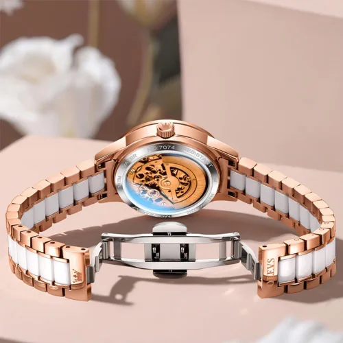 Miniatura 3 de OLEVS Relojes para mujer, reloj automático de lujo, correa de cerámica, oro rosa, reloj de pulsera para mujer
