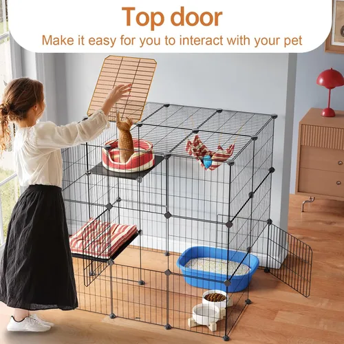 Miniatura 2 de Oneluck Jaulas para Gatos de 3 Niveles Recinto Interior Corralito DIY para Gatos Catio Desmontable Jaulas de Alambre Metálico para Gatos Jaula