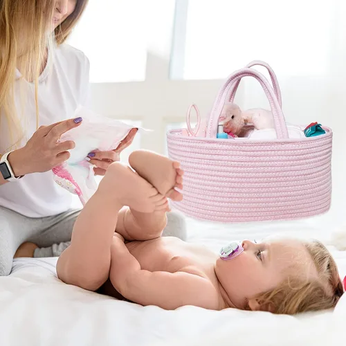 Miniatura 2 de ABenkle Organizador de Pañales - Cesta de Almacenamiento de Cuerda de Algodón para Artículos Esenciales del Bebé, Regalo de Baby Shower para Niños