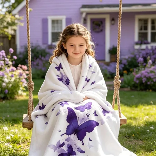 Miniatura 4 de Manta de mariposa morada para niñas y niños, regalos de mariposa de cumpleaños de primavera para hija nieta, manta de franela suave para cama