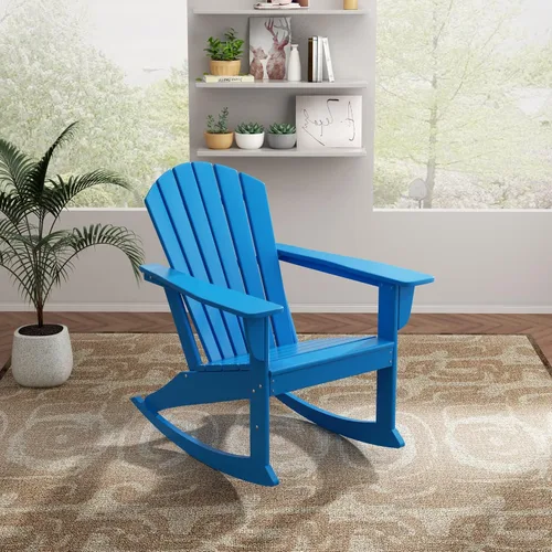 Miniatura 9 de WO Home Furniture Silla Mecedora de Patio al Aire Libre Tradicional HDPE Resistente a los Rayos UV (Negro)