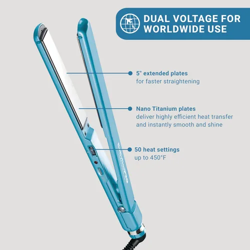 Miniatura 2 de BabylissPRO Nano Titanium Ultra-Thin Hair Straightener, Professional Flat Iron, 5-Inch Extended Plates for Faster Straightening, for All Hair Types
