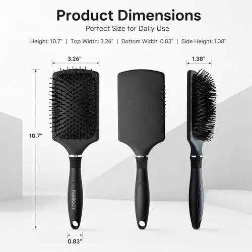 Miniatura 2 de FIXBODY Cepillo de paleta con un cojín grande, cepillo desenredante suavizante para cabello largo y grueso, tanto húmedo como seco, negro mate