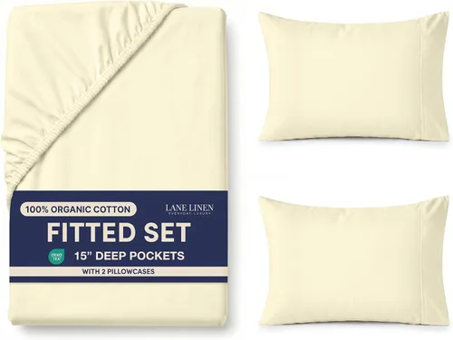 Miniatura 15 de LANE LINEN Juego de 2 piezas con sábana bajera de 100% algodón orgánico tamaño individual y 1 funda de almohada, tejido de percal ligero, suave