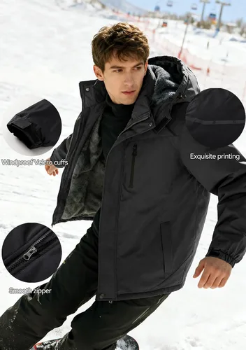 Miniatura 6 de PEGENO Chaqueta de Esquí para Hombre Resistente al Agua Cortavientos Aislada Forro Polar Térmico Chaquetas de Invierno Parka Impermeables Con Capucha