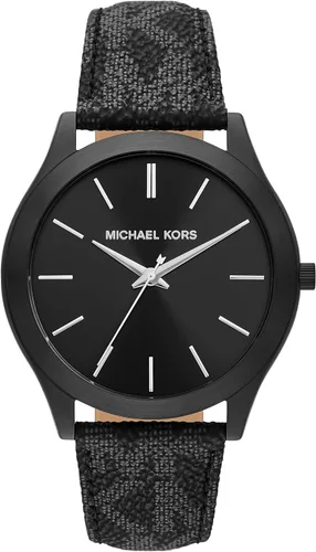 Michael Kors Reloj de cuarzo delgado Runway de acero inoxidable para hombre, Correa negra con logotipo, talla única , MK8908 - Reloj Slim Runway de
