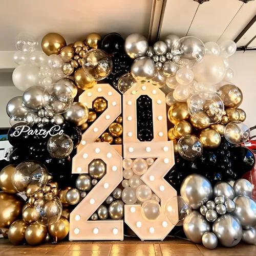 Miniatura 4 de Kit de arco de guirnalda de globos de Año Nuevo, globos de estrella de explosión negros y dorados, globos de estrella de explosión negra perla