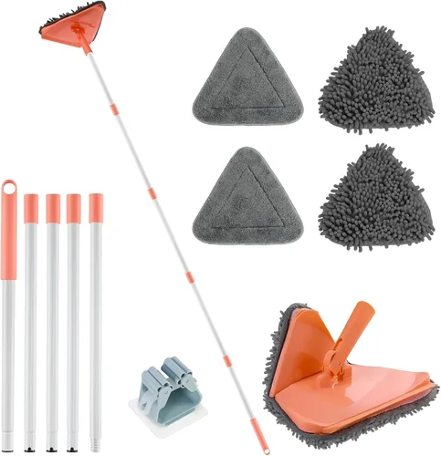 Miniatura 10 de Trapeador Triangular Limpiador de Paredes con Mango Largo de 82'' - Cepillo Limpiador de Paredes, Herramienta de Limpieza con 4 Almohadillas de Verde