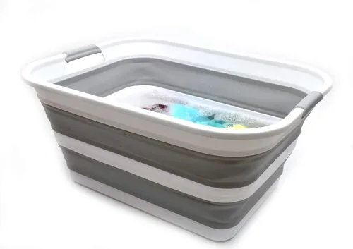 Miniatura 5 de SAMMART Cesta plegable de plástico para la ropa sucia de 42 litros, contenedor de almacenamiento plegable y organizador, tina de lavado portátil