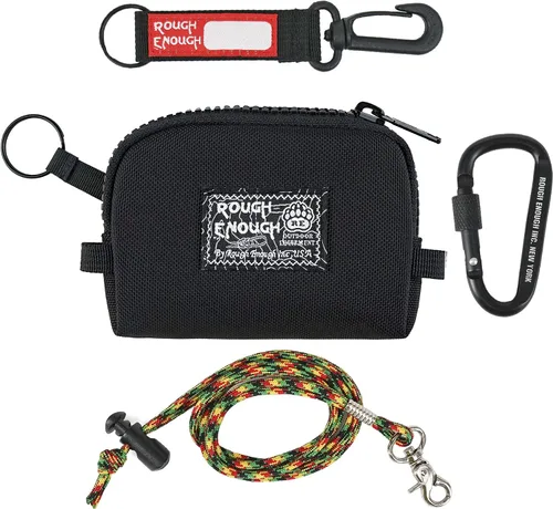 Rough Enough - Monedero pequeño para hombres, monedero de cambio, llavero para mujeres y niños con cordón en Cordura negra, Negro -