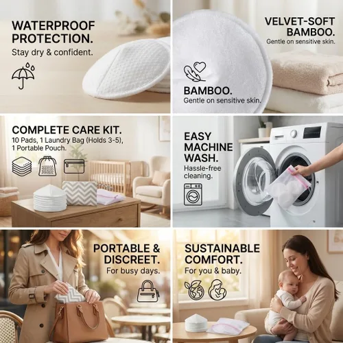Miniatura 7 de Almohadillas de lactancia reutilizables con bolsas de lavado, paquete de 10 almohadillas de viscosa de bambú para lactancia materna, almohadillas