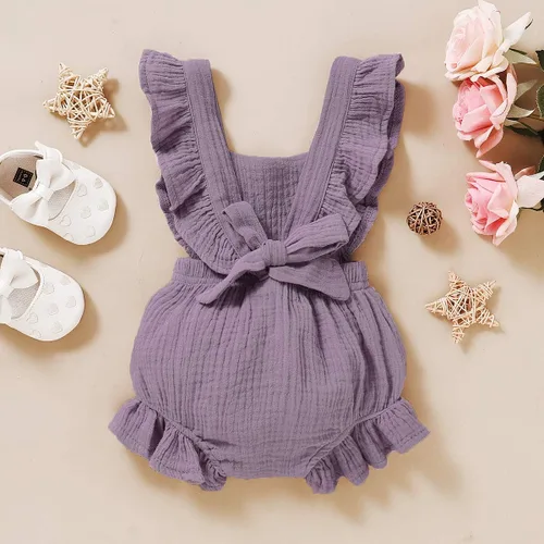 Miniatura 3 de YOUNGER TREE - Overol para bebé, niña, con volantes, sin mangas, mameluco de estilo casual para verano, ropa de lino de algodón