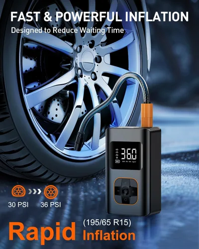 Miniatura 2 de Inflador de Neumáticos Compresor de Aire Portátil - Bomba de Aire Rápida Inalámbrica para Neumáticos de Coche, Bomba de Aire Eléctrica de 150 PSI