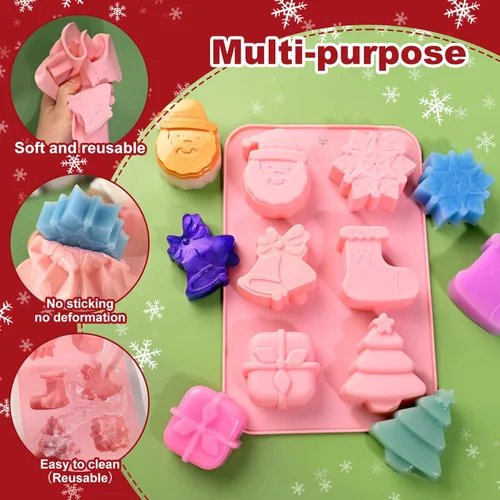 Miniatura 2 de Moldes de jabón de Navidad, 2 moldes de silicona de Navidad para velas, jabones, mini pasteles, árbol de Navidad, copo de nieve, Papá Noel