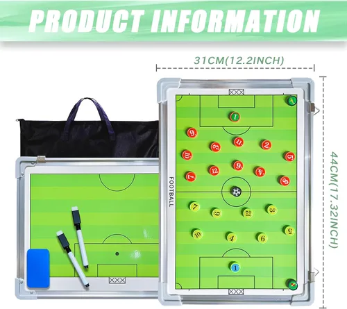 Miniatura 5 de PhantomSky Tablero de estrategia profesional portátil de aleación de aluminio para fútbol/fútbol, con marcadores magnéticos, bolígrafo, borrador