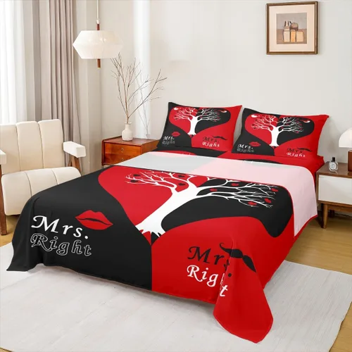 Miniatura 11 de Dog Side My Side - Juego de sábanas de tamaño Queen, color negro y blanco, sábana bajera ajustable para mujeres y hombres, sábanas románticas