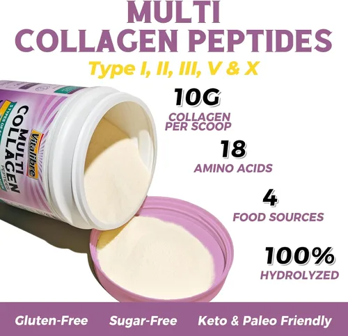 Miniatura 3 de Polvo de péptidos de colágeno múltiple tipo I II III V X, proteína de colágeno hidrolizada para mujeres y hombres y vitamina B12 sublingual 5000