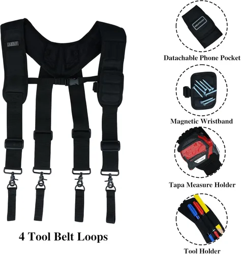 Miniatura 2 de MELOTOUGH Tirantes Magnéticos para Cinturón de Herramientas con Pulsera Magnética de Muñeca para Cinturón de Trabajo Tirantes Acolchados de Negro