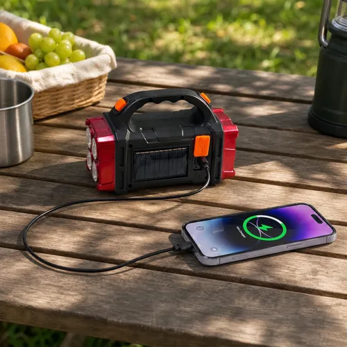 Miniatura 5 de Linterna solar de mano, 4 modos de iluminación, luz de trabajo LED recargable, USB-C y linterna portátil con energía solar, luz de campamento de Rojo