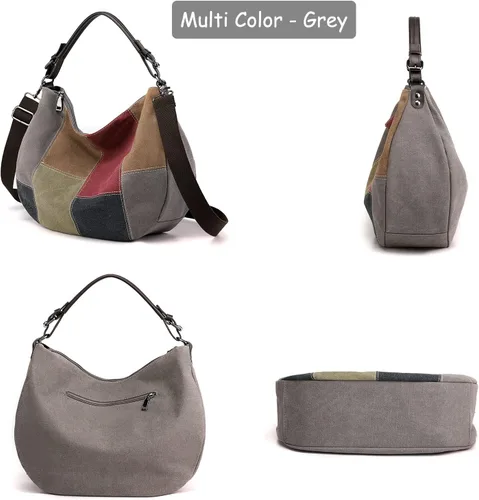 Miniatura 7 de Canvas Crescent Bag Medium Hobo Crossbody Bags for Women Color Block Purse