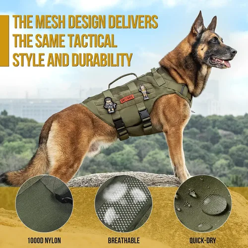 Miniatura 5 de OneTigris Arnés táctico para perros pequeños, diseño de malla, chaleco transpirable para perros militares, chalecos Molle con asas, arnés