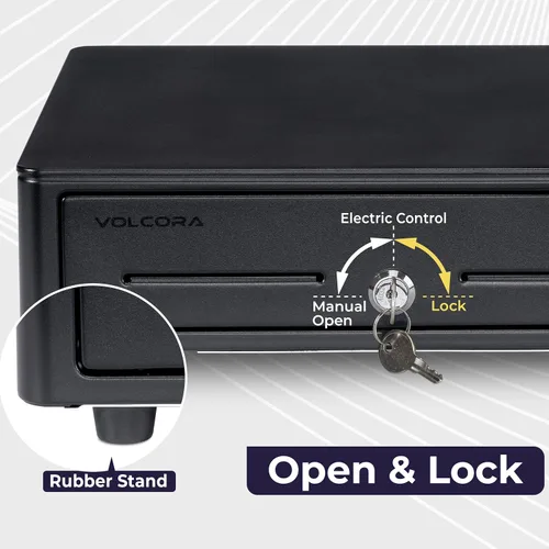 Miniatura 5 de Volcora Cajón de caja registradora para sistema de punto de venta (POS) con esquina redonda de 13 pulgadas, bandeja extraíble para monedas, 4 Negro