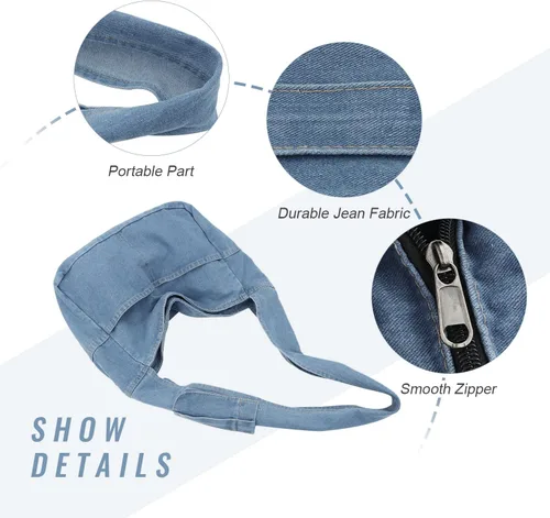 Miniatura 2 de Bolsas de mezclilla estilo hobo para mujer, estilo retro, para el hombro, estilo casual, para adolescentes, niñas
