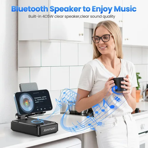 Miniatura 3 de Jteman Soporte para teléfono celular con altavoz Bluetooth y cargador inalámbrico, soporte de estación de carga de escritorio con altavoz