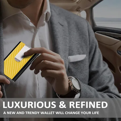 Miniatura 7 de MOSIYEEF Cartera de sigilo desplegable para hombre, cartera con bloqueo RFID para tarjetas con clip para dinero, tarjetero minimalista con envoltura