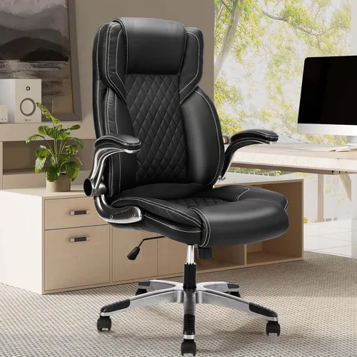 Silla de oficina ejecutiva con brazos abatibles, sillas de oficina ergonómicas grandes y altas con respaldo alto, soporte lumbar oscilante de 90 a