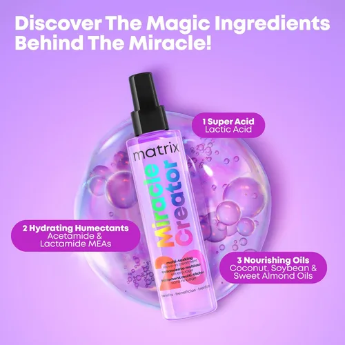 Miniatura 4 de Matrix Miracle Creator Spray Acondicionador Sin Enjuague - Protector Térmico, Anti-Frizz, Hidratante y Desenredante, Para Cabello Dañado