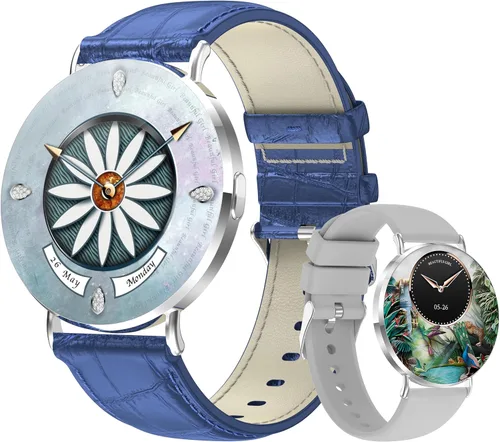 Miniatura 12 de Relojes inteligentes ultrafinos para mujer (llamada/2 bandas/todo metal), 1.614 in, pantalla ultra clara AMOLED de 1.32 pulgadas, rastreador