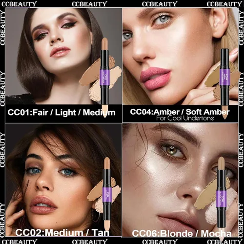 Miniatura 6 de CCbeauty Barra de contorno mate 2 en 1, barra corrector de doble resaltado, kit de resaltado y contorno, barras bronceadoras para maquillaje