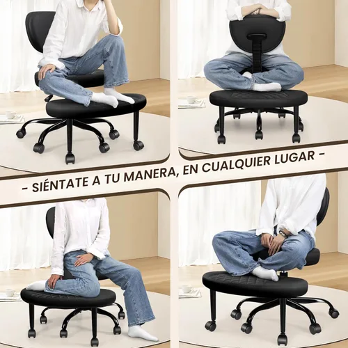 Miniatura 4 de AtHope - Silla de oficina ergonómica con patas cruzadas con ruedas - Altura ajustable para meditación, escritorio para TDAH y yoga - Diseño ancho
