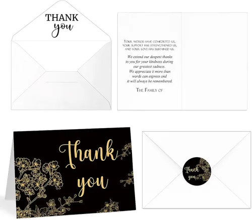 Miniatura 14 de Fumete Juego de 50 tarjetas de agradecimiento funerarias con sobres y calcomanías, tarjetas de agradecimiento de condolencias con mensaje