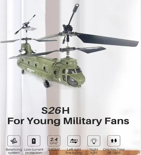 Miniatura 2 de Helicóptero de control remoto, S026H Helicóptero RC de transporte militar con retención de altitud, despegue/aterrizaje de una tecla, luz LED
