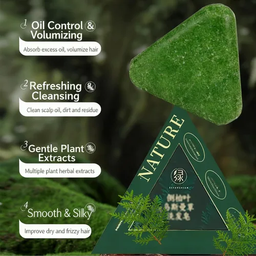 Miniatura 2 de NovaCharm 1 paquete Nature Seven Green Soap Shampoo Bar-Hair Strengthening Nature Triangle Shampoo Bar para adultos Usman Grass Sampoo-Para todo