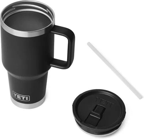 Miniatura 3 de YETI Rambler - Taza de viaje de 30 oz con tapa con pajita abatible - Acero inoxidable, aislada al vacío, a prueba de fugas, compatible con Negro