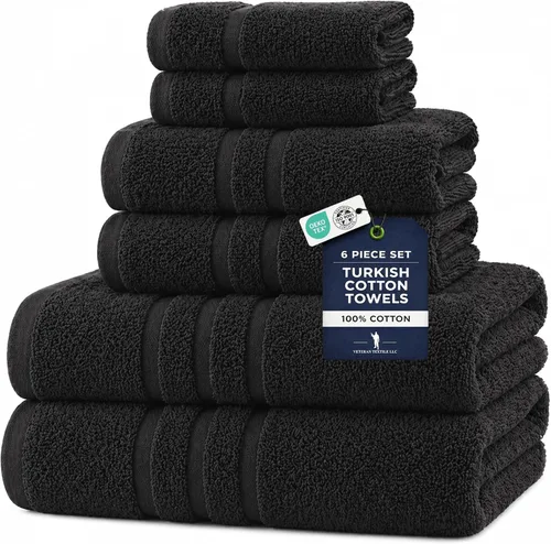 Veteran Textile LLC - 6 piezas - Algodón turco - Juego de toallas de lujo para baño y cocina, 2 toallas de baño, 2 toallas de mano y 2 paños de baño