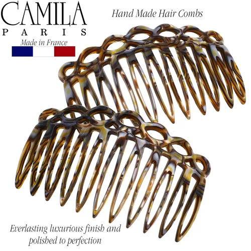 Miniatura 3 de Camila Paris CP3141 Peine lateral francés pequeño hecho a mano Onyx French Twist Peines decorativos de fuerte sujeción para mujer, moño, chignon